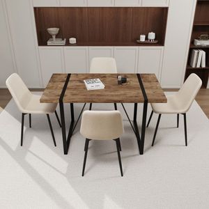 Set da Pranzo Moderno 55 Pollici in MDF Legno Scuro con 4 Sedie da Cucina in Legno Stile Medievale, Set Ristorante Rettangolare in Metallo - Product Image 3