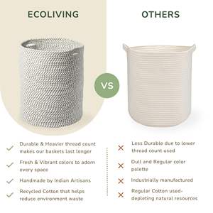 Cesta de Lavandería de Mimbre de Algodón Reciclado, Cesta de Almacenamiento de Cuerda Tejida Blanca y Gris Melange para Juguetes, Toallas, Sala de Estar - Product Image 6