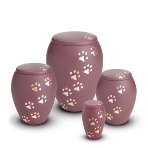 Urnes funéraires pour animaux de compagnie en laiton de haute qualité, finition rose avec empreintes de pattes dorées et argentées, porte-cendres commémoratif pour chiens et chats, meilleur prix - Product Image 1