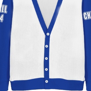 Suéter Cárdigan de Punto al por Mayor para Mujeres Universitarias, Color Blanco y Azul, Cuello en V, Estilo Universitario, Manga Larga, Informal - Product Image 5