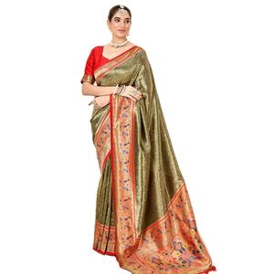 ผ้าไหมฝ้ายสวยงามพร้อมทอผ้าและแนวคิดอันเป็นเอกลักษณ์สําหรับการขายส่าหรีออนไลน์ - Product Image 1