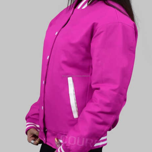 Chaqueta universitaria de béisbol de estilo universitario con bordado personalizado para mujer, chaqueta Vintage de sarga de algodón con cuello levantado, chaqueta con letras recubiertas - Product Image 3