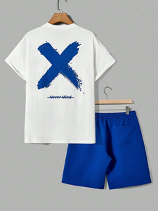 2026 OEM Custom logo Embroidery Printed Design Summer Short-sleeved Suit Men's Round Neck High-end Solid Color Half-sleeved <b>Set</b> - Product Image 4