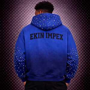 Veste zippée vierge personnalisée, délavée à l'acide, 450 g/m², style streetwear, 100 % coton, avec strass et broderie 3D, effet soleil délavé et vieilli, coupe oversize - Product Image 4