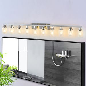 10-<b>Light</b> Bathroom <b>Vanity</b> <b>Light</b> Fixtures with Clear Glass Brushed Nickel Bathroom Lighting and <b>Mirror</b> for Bathrooms - Product Image 2
