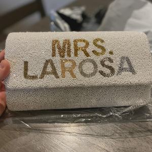 Bolso de mano personalizado con cuentas, diseño de ojo turco y texto 'Mrs' para regalo de boda - Product Image 3