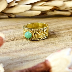 Trendy Turquoise <b>Rings</b> Boho Brass Band Jewelry Women 18k Gold Plated Filigree Scroll Ethnic <b>Statement</b> <b>Ring</b> for Wholesale/OEM/ODM - Product Image 3