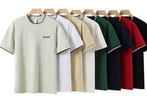 T-shirt en coton blanc pour homme, manches courtes, col rond, coupe classique, bordure contrastée, couleur unie, tissu tricoté - Product Image 4