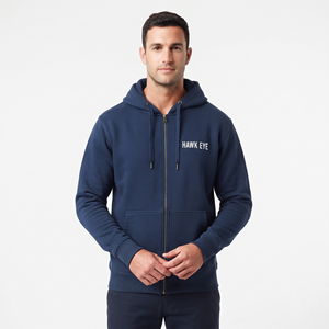 Sweat à capuche zippé pour homme, bleu marine tendance, en coton épais, coupe classique, personnalisable. - Product Image 4