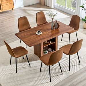 Set Moderno di Tavolo da Pranzo Allungabile 59-71 Pollici con 6 Sedie in Tessuto Tecnologico e Tavolo Estraibile in MDF per Sala da Pranzo - Product Image 2