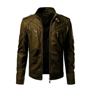 Wholesale High Quality <b>Men's</b> <b>Leather</b> <b>Jacket</b> Stand Collar Motorbike Style <b>Leather</b> <b>Jacket</b> Casual Wear Custom <b>Leather</b> <b>Jacket</b> - Product Image 2