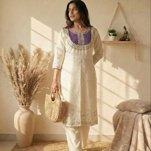 Women Luxurious Roman Silk Embroidered Kurta Set with Dupatta - Product Image 1