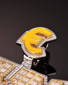 Pendentif Moissanite plaqué or argent 925 serti de pierres taille baguette avec breloques lettre et symbole euro, style hip-hop, bijoux pour homme - Product Image 4