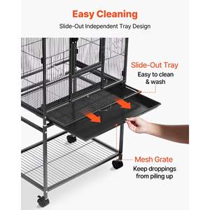 Cage à oiseaux en fer forgé à toit plat de 24,6 x 16,7 x 53,9 pouces pour perroquets, pinsons bleus, perruches, conures, avec perchoirs inclus - Product Image 6