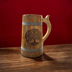 แก้วกาแฟไม้สไตล์วินเทจ งานฝีมือรักษ์โลก ฝาปิดพร้อมหูจับ ลายเรียบง่าย ใช้กับเครื่องล้างจานและไมโครเวฟได้ สินค้าขายดี - Product Image 2