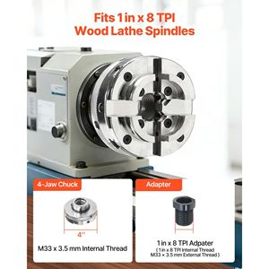 Mandrin de tour à bois pneumatique de 4 pouces avec 4 mâchoires nickelées auto-centrantes, adaptateur de filetage 1" x 8TPI, haute qualité - Product Image 6