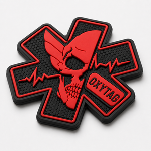 Oxytag 3D Rubber <b>Patch</b> Skull Cross Red Black Embossed <b>Sew</b>-<b>On</b> <b>Patch</b> Wholesale Rate OEM Custom PVC Rubber <b>Patches</b> Cheap price - Product Image 1