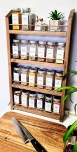 Étagère à épices murale en bois de 14 pouces de large, quatre niveaux, pour pots à épices, assaisonnements et rangement de cuisine - Product Image 3