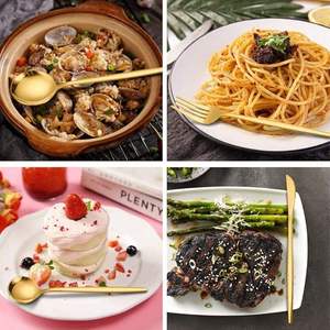 Juego de cubiertos de acero inoxidable dorado premium con acabado espejo, cuchara, tenedor y cuchillo a precio económico. - Product Image 4