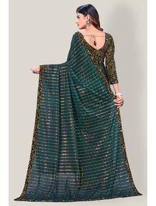 Sari en viscose fantaisie pour femme KV, avec blouse non cousue, réversible et infroissable, idéal pour les occasions de fête - Product Image 4