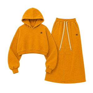 Solid Color Oversized Cropped Women's Hoodie & <b>Maxi</b> <b>Skirt</b> Co-Ord Sets High GSM Cotton Fleece Custom Tracksuit Bulk Manufacturer - Product Image 5