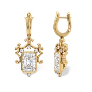 Pendientes de Oro Amarillo de 9K con Diamantes Cultivados en Laboratorio de Corte Radiante de 3 CTW, Estilo Lámpara, Joyería Fina Vintage, Venta al por Mayor OEM - Product Image 3