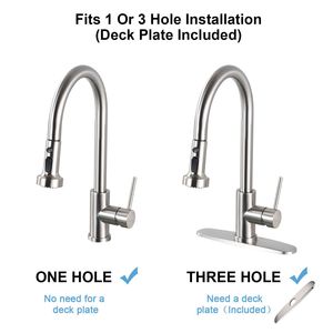 Rubinetto da cucina estraibile in acciaio inossidabile con doccetta, finitura nichel spazzolato - Product Image 4