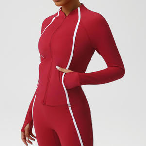 Veste de sport personnalisée de haute qualité à col montant et fermeture éclair pour femme, vêtements de fitness et de yoga à manches longues, hauts de sport pour la course et la gym - Product Image 2
