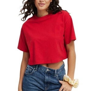 Camisetas 100% Algodón para Mujer, Estilo Oversize, Cuello Alto, Corte Recortado, Camisetas con Logotipo Personalizado, Estilo Holgado, Top Corto para Mujer - Product Image 1