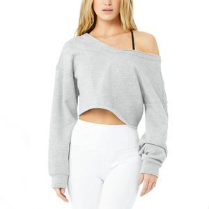 Sweat-shirt en molleton à épaules dénudées pour femme, pull confortable à manches longues, coupe décontractée, haut tendance pour le temps frais, vêtements décontractés pour tous les jours - Product Image 1
