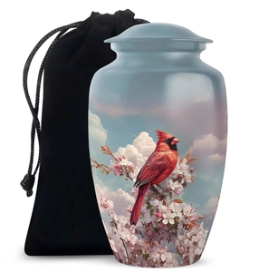 Urna Funeraria Metálica Verde Bosque Oscuro con Cardenal Rojo de Creek Stream - Recipiente para Cenizas de Adulto con Bolsa de Terciopelo - Product Image 3