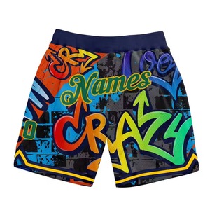 <b>Men</b> Graffiti Print Polyester Swim <b>Trunks</b> Regular Fit Quick Dry Shorts Letter Pattern Textured Design - Product Image 1