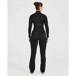 One Piece Yoga Jumpsuit Women Mock Neck Quarter Zip Long Sleeve Thumbhole Butt Lift Flare <b>Bell</b> Bottom Leggings Gym Activewear - Product Image 2