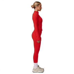 Ensemble de vêtements de sport pour femmes, 2 pièces, haut à manches longues avec fermeture éclair, leggings taille haute, fitness, yoga, entraînement, sportswear - Product Image 2