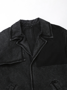 Gabardina Larga de Mezclilla Negra para Mujer, con Cuello de Solapa, Cierre de Botón y Bolsillos - Product Image 3