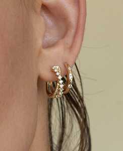Diamond Cross <b>Hoop</b> <b>Earrings</b> Round Cut Lab Grown Minimalist Modern Everyday Solitaire Classic Huggies 14K Solid Gold Manufacturer - Product Image 2