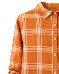 Vestido Camisero a Cuadros Color Naranja Óxido para Mujer, Personalizado, Manga Larga, Cierre de Botones, Corte Holgado Informal, Tejido de Algodón, con Bolsillos, para Uso Diario - Product Image 4