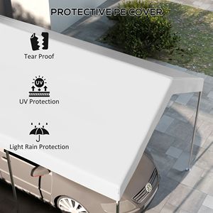 Abri de voiture 6m x 3m résistant aux UV, couverture de garage pour une ou deux voitures avec cordons élastiques - Blanc - Product Image 6