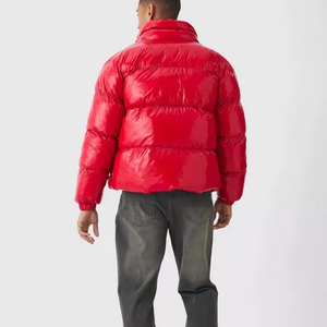 Veste matelassée rouge pour homme, col montant, fermeture éclair, coupe-vent, manteau d'hiver décontracté, rembourrage en polyester, coque épaisse en nylon - Product Image 5