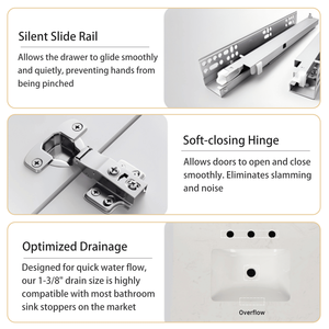 Mobile bagno freestanding da 30 pollici con piano in marmo ingegnerizzato Carrara e lavabo rettangolare in ceramica - Product Image 5