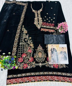 ชุดสัลวาร์ คามีซ ผ้ากำมะหยี่เย็บกึ่งสำเร็จรูป พร้อมงานปักและงานประดับด้วยลูกปัดแบบทันสมัย สำหรับงานปาร์ตี้ งานแต่งงาน และงานดิวาลี - Product Image 6