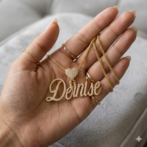 Collier personnalisable en or massif 10K style hip-hop avec écriture cursive, pendentif cœur en moissanite glacée, lettre ou nom personnalisé - Product Image 3