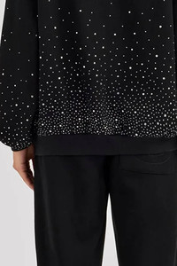 Survêtements pour femmes avec logo personnalisé, sweat à capuche surdimensionné avec strass et pantalon de jogging à jambes larges, respirants, style streetwear - Product Image 4