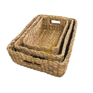 Woven Water Hyacinth Basket Set: Rectangle Storage Baskets with Handles (3 pcs) - Product Image 3