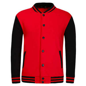 เสื้อแจ็คเก็ตวาร์ซิตี้สีแดงดำสำหรับผู้ชาย แบบลำลอง ติดกระดุมด้านหน้า สีพื้น ผ้าโพลีเอสเตอร์ เสื้อนอกสำหรับฤดูใบไม้ร่วง ทรงปกติ คอปกพับได้ - Product Image 1