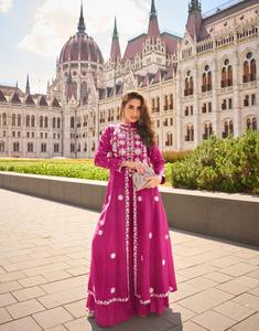 Dhwaja Export Silk Free Size <strong>Stitched</strong> <strong>Suit</strong> with Embroidery Work - Product Image 2