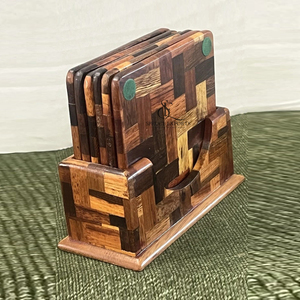 Handmade Wooden Mosaic Coasters Set Square Tea Cup <b>Mat</b> With Wood Holder Box & Flowers Inlay Rustic <b>Table</b> Decor Wholesale - Product Image 4