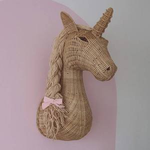 Adorno de Pared de Cabeza de Unicornio para Niños, Hecho a Mano con Ratán, Estilo Bohemio, Organizador de Habitación Infantil - Product Image 2