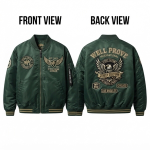 Blouson Bomber Homme Vert Foncé Lourd Respirant Hiver Nylon Satin Logo Personnalisé Streetwear Vêtement d'extérieur Rembourrage 100% Polyester - Product Image 1
