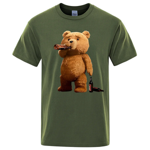 T-shirt Homme Orange à Manches Courtes Col Rond Imprimé Ours Dessin Animé Buissant de la Bière Décontracté Respirant en Jersey Tricoté Numérique Grande Taille - Product Image 3